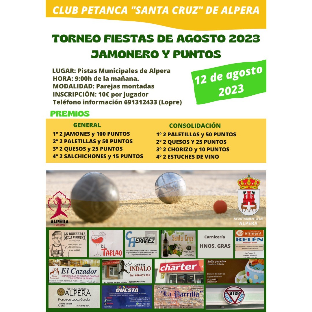 TORNEO DE PETANCA DE CARÁCTER LOCAL. Organiza Club de Petanca Santa Cruz.